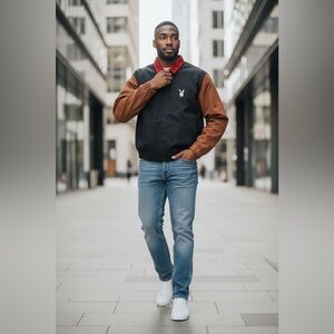 PLAYBOY Men's Black and Rust  Jacket